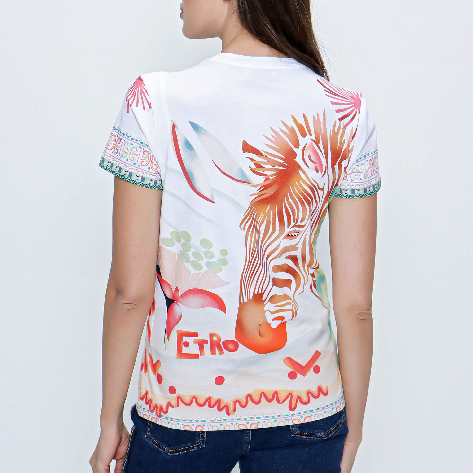 Etro - White and Multicolor Animal Printed T shirt 